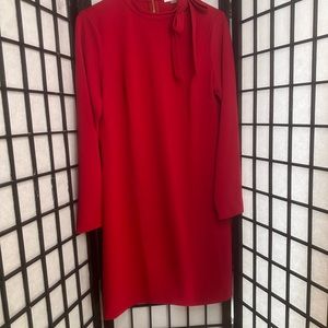 Calvin Klein Bold Red Bow Tie Long Sleeve Dress